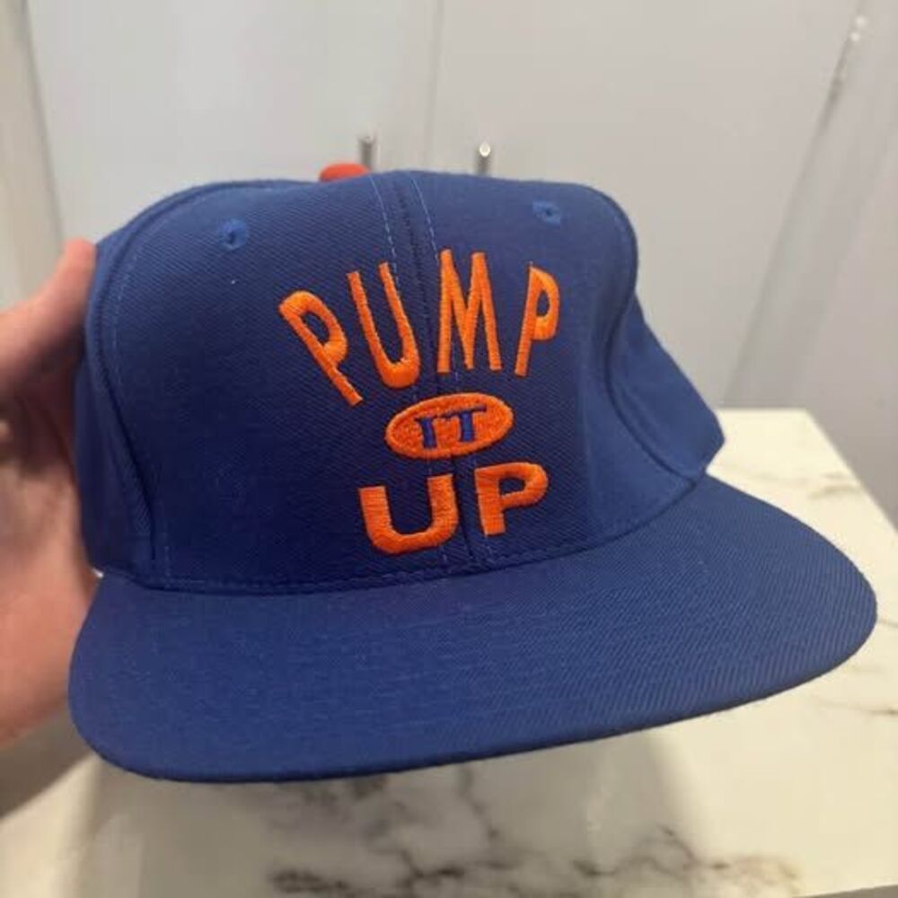 Vintage Reebok Pump It Up Snapback Hat Blue Orange Green Brim Wool Blend